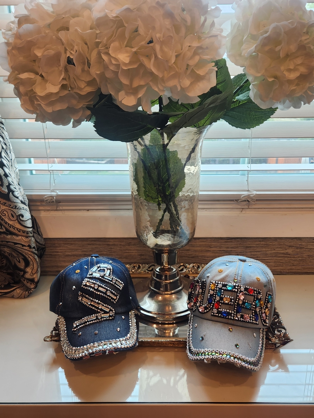 Decorative Embellished Denim Baseball Cap - Blue